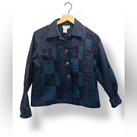 Coldwater Creek Quilted Embroidered Jacket Blue Red Petite Small Boho Folk - Picture 16 of 16